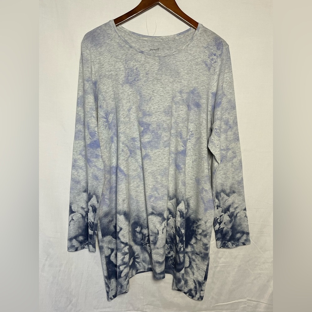 NWOT- Pure Jill 100% Cotton Washed Floral Print Tunic Top - Grey Blue - Size XL